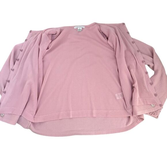 Vintage Women Petite M Sweater Cardigan Pink Gold Beaded Ornate Sparkle Jacket - Picture 8 of 11